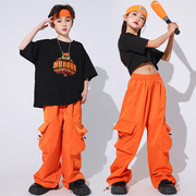 街舞儿童潮服夏装2024男孩，嘻哈爵士舞女童短款上衣甜酷hiphop
