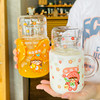 玻璃杯700ml大容量喝水杯卡通高颜值果汁杯家用豆浆杯带盖子牛奶