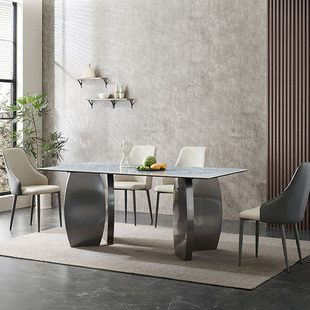 轻奢岩板餐桌椅组合现代简约家用长方形小户型奢石大理石台面餐桌