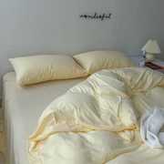 优恋家居淡黄色柔软针织棉四件套全棉纯棉被套床单1.5/1.8米
