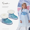 斯纳菲冬季女童雪地靴爱莎蓝公主加绒加厚大棉靴子防滑儿童中筒靴