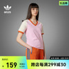 复古风撞色运动V领短袖T恤女装adidas阿迪达斯outlets三叶草