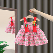 女宝宝夏季新婴儿(新婴儿)吊带连衣裙6个月1-4岁小宝宝夏装女童纯棉公主裙