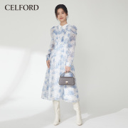 celford秋冬甜美可拆拼色领泡泡，袖印花连衣裙cwfo225025