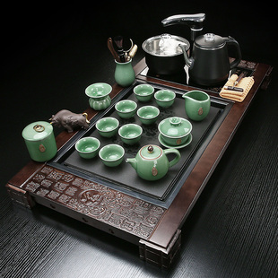 紫砂功夫茶具套装实木茶盘防烫烧水炉一体式整套泡茶器简约家用组