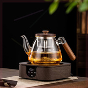 青花彤煮茶炉实木把玻璃蒸煮茶壶，电陶炉加热家用泡茶器茶具套装