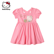 Hello Kitty童装女童夏季甜美棉公主裙泡泡袖连衣裙子洋装