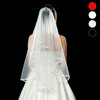 新娘veil领证短款结婚拍照头饰单层欧美简单包边婚礼白色纱抓头纱