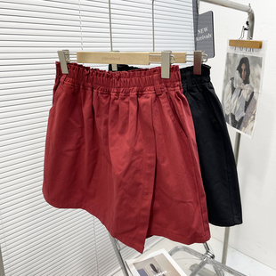 夏季大码200斤红色裙裤，女百搭时髦高腰，阔腿热裤胖mm遮肉显瘦短裤