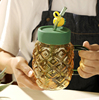 创意立体菠萝水杯高颜值小清新高硼硅玻璃杯，可爱耐高温吸管杯成人