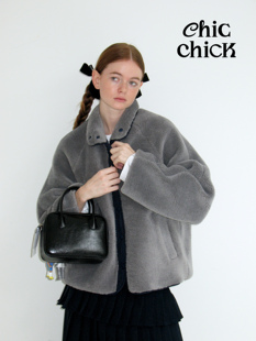 chicchick时髦小鸡vol18小妇人，灰蓝色正反两穿羊，剪毛环保皮草外套