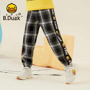 B.Duck小黄鸭童装儿童加绒裤子男童长裤黑白格纹休闲裤 BF3257070