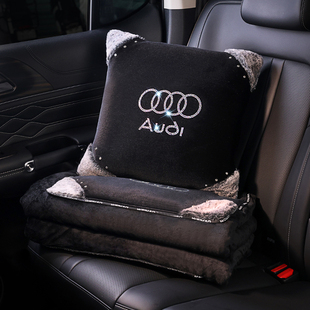 适用奥迪汽车抱枕被子两用奔驰通用车载折叠腰靠垫空调被车内用品