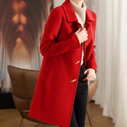 莱雅韩版双面羊毛衣 大红色中长款修身显瘦IQC气洋时尚通秋勤