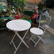 户外复古铁艺阳台折叠桌椅套件，田园庭院家具文艺休闲组合小鸟桌椅