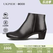 Ecco爱步女鞋春秋款粗高跟时装短靴皮靴瘦瘦靴 雕塑45 230483