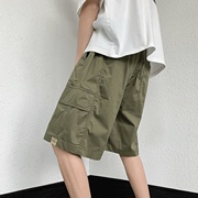 男士冰丝工装裤短裤机能风夏季薄款宽松休闲同款军绿色潮流五分裤