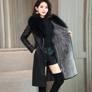 加绒加厚皮衣外套女中长款秋冬季韩版时尚气质皮毛一体皮风衣