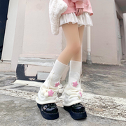 针织袜套堆堆袜可爱带毛球Lolita腿套jk中长筒阔腿喇叭白色袜子女