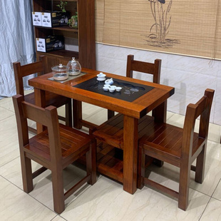 定制船木茶桌椅组合家用茶台功夫实木套装小桌子一体简约阳台休闲