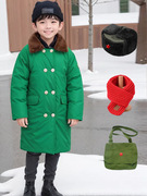儿童军绿色大衣男童装，女宝宝冬季加厚棉绒，袄小孩抖音网红过年棉服