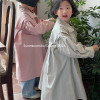韩系童装女童纯色棉布捏擀单排扣风衣春季儿童中长款外套洋气
