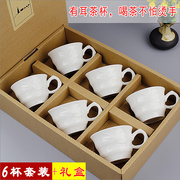 陶瓷茶具有耳功夫茶杯套装，德化白瓷斗笠杯品茗杯主人带柄把礼盒装