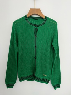 少见的深绿 镂空薄羊毛针织开衫 春秋羊毛短外套空调间毛衣