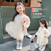 女童连衣裙春装2024女孩，韩版洋气公主，儿童春秋蕾丝裙子春秋款