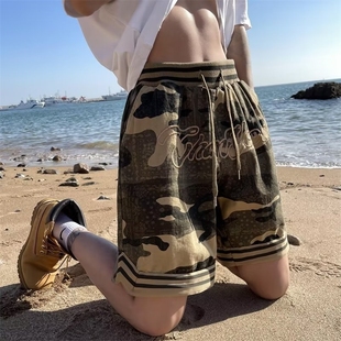 美式hiphop迷彩工装短裤男女，潮牌夏季运动休闲裤，篮球五分裤子格子