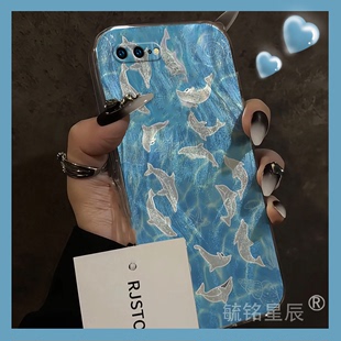 蓝色海豚适用苹果8plus手机壳iphone7透明se3硅胶，的se2镭射6羽纱，6s小众ins风5创意5s保护套4高级感4s可爱