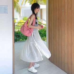 宽松常规美式直筒型韩版甜美刺绣蕾丝连衣裙两件套