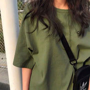 夏季韩版短袖T恤军绿学生女装时尚修身宽松衣服一件