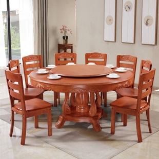 实木餐桌椅橡木大圆桌简约带转盘新中式，餐椅组合圆形家用10人现代