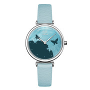 士手表蝴蝶皮带玫瑰金表，创意女时尚圆形石英，真皮白色国产腕表