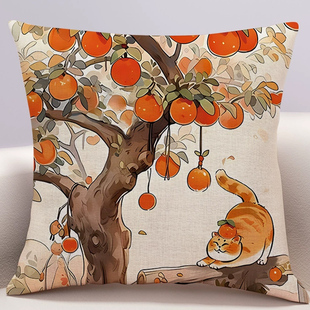 吉祥猫咪抱枕十字绣线绣中式客厅，沙发靠枕套柿柿如意精准印花