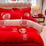 新 款珊瑚绒四件套冬季床上大红色绒面被套双面绒牛奶法兰绒床单