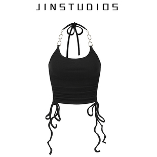 JIN自制24春夏设计感个性金属链条挂脖背心侧边抽绳辣妹吊带打底