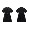 roujparis2024年黑色女装，潮酷镂空腰带短袖，衬衫连衣裙时尚