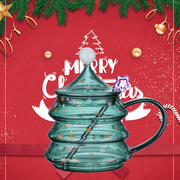 创意圣诞树玻璃杯带盖带把水杯圣诞节礼物网红可爱耐热星愿杯