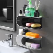 肥皂盒免打孔卫生间双层吸盘置物架壁挂式创意沥水家用浴室香皂盒