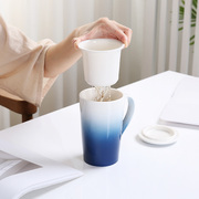 创意情侣水杯家用咖啡杯，陶瓷马克杯带盖个性潮流，男女茶杯子定制