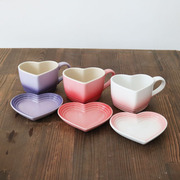 w1962法国高温陶瓷釉，下彩渐变色心形，咖啡杯碟爱心杯碟
