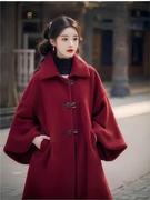 新中式国风红色斗篷毛呢，大衣女冬季高级感超好看外套2023