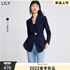LILY2022春女装设计感一粒扣收腰显瘦藏青色通勤小西装外套