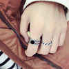 欧美链条三排开口戒指女韩版S925银黑色复古做旧个性潮流食指环