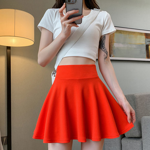 夏季半身式运动短裙纯色半身裙健身防走光内衬小个子红色百褶裙子