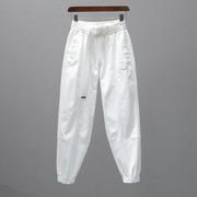 白色哈伦裤女夏季薄款2024高腰，显瘦宽松弹力，小个子萝卜老爹裤