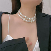 法式复古双层夸张大珍珠，项链轻奢高级感小众设计气质锁骨链配饰