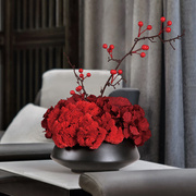新中式花瓶摆件客厅插花红色，发财果样板间售楼处酒店餐桌装饰花艺